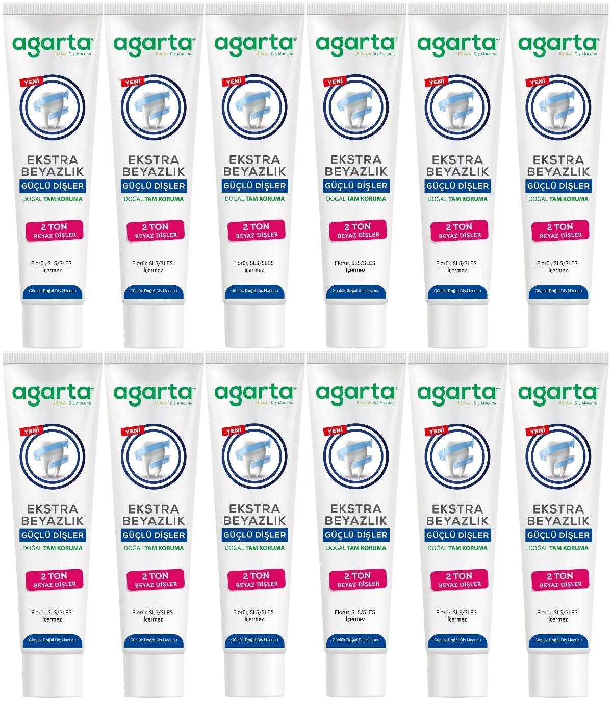 Agarta Doğal Tam koruma Diş Macunu 75 ML Ekstra Beyazlık Güçlü Dişler (Leke Önleyici) (12 Li Set)