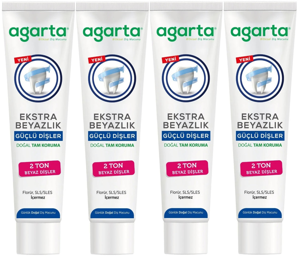 Agarta Doğal Tam koruma Diş Macunu 75 ML Ekstra Beyazlık Güçlü Dişler (Leke Önleyici) (4 Lü Set)