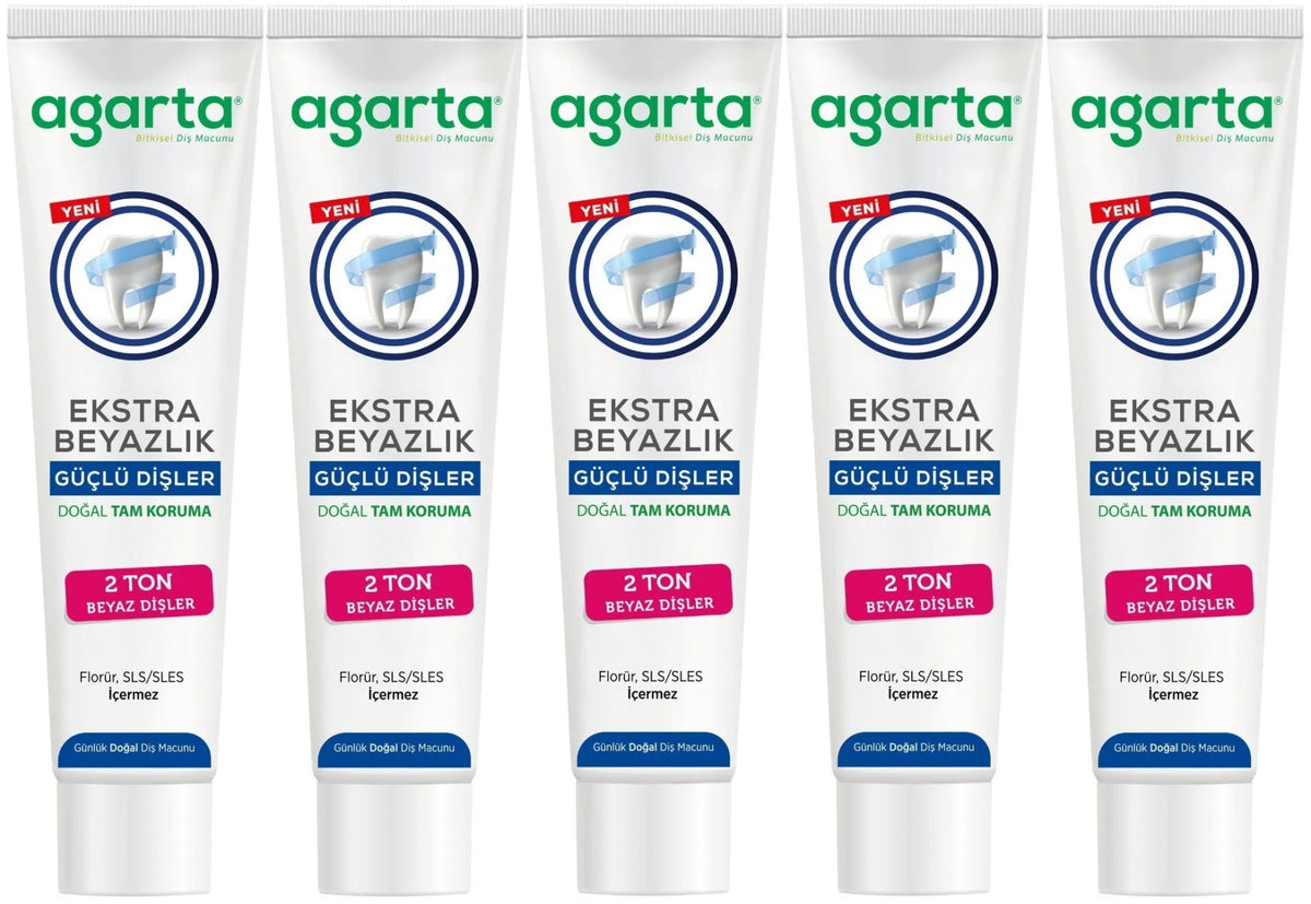 Agarta Doğal Tam koruma Diş Macunu 75 ML Ekstra Beyazlık Güçlü Dişler (Leke Önleyici) (5 Li Set)