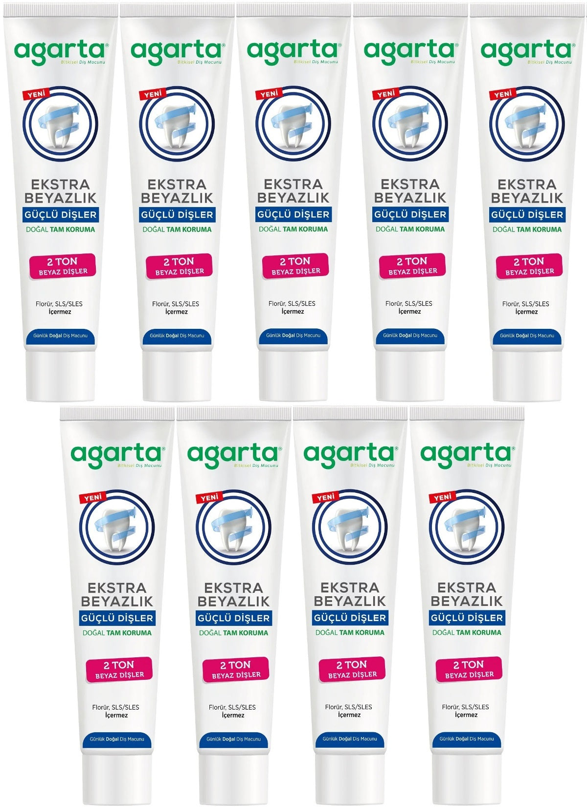 Agarta Doğal Tam koruma Diş Macunu 75 ML Ekstra Beyazlık Güçlü Dişler (Leke Önleyici) (9 Lu Set)