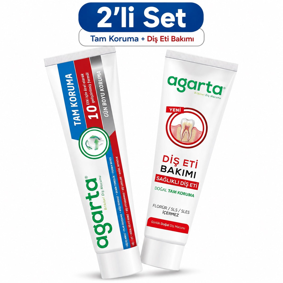 Agarta Doğal Tam koruma Diş Macunu 75 ML Gün Boyu Koruma & Diş Eti Bakımı 90 ML (Karma 2 Li Set)