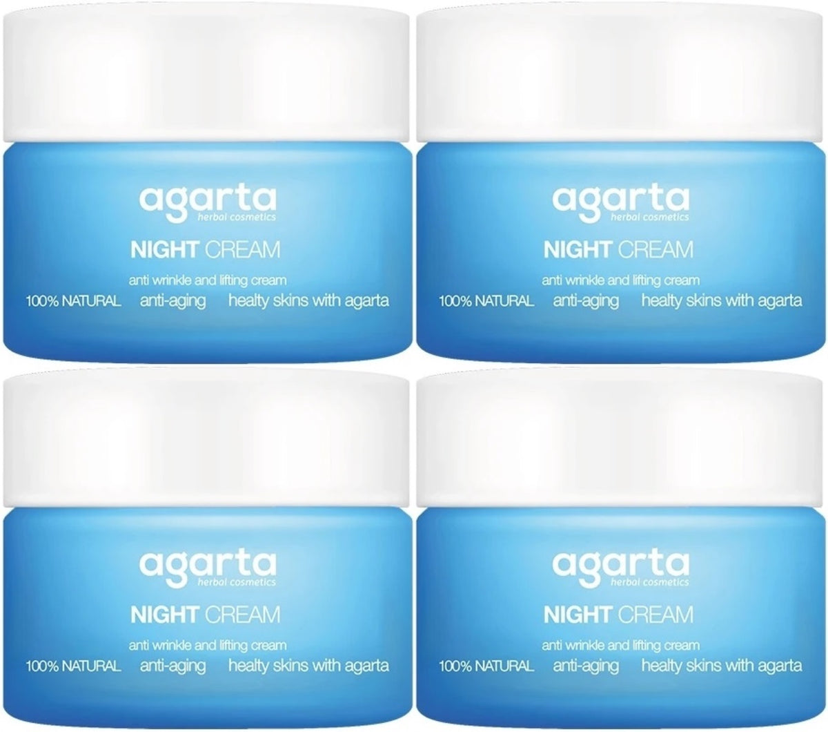 Agarta Doğal Yaşlanma Karşıtı Anti-Age Gece Kremi Su Bazlı 50ML (Kırışıklık/Sıkılaştırıcı) (4Lü Set)
