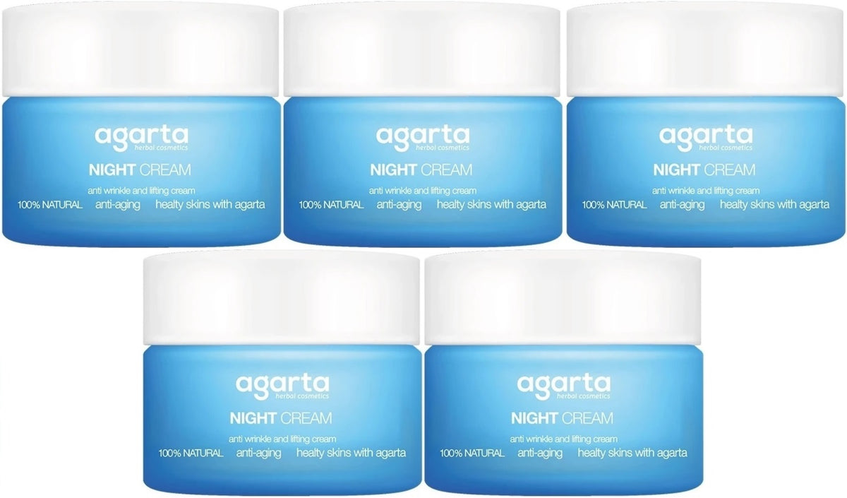 Agarta Doğal Yaşlanma Karşıtı Anti-Age Gece Kremi Su Bazlı 50ML (Kırışıklık/Sıkılaştırıcı) (5Li Set)