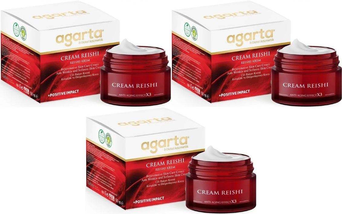Agarta Doğal Yaşlanma Karşıtı Reishi Kremi 50 ML (Kırışıklık - Dolgunlaştırıcı) (3 Lü Set)