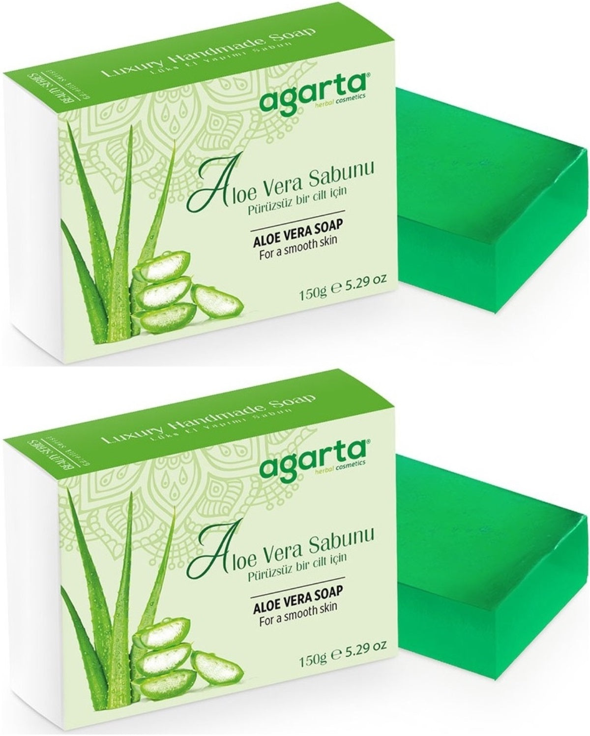 Agarta El Yapımı Doğal Sabun 150GR Aloe Vera (2 Li Set)