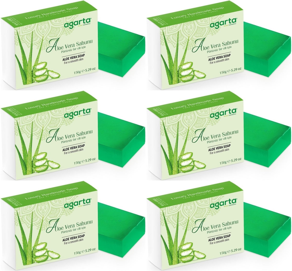 Agarta El Yapımı Doğal Sabun 150GR Aloe Vera (6 Lı Set)