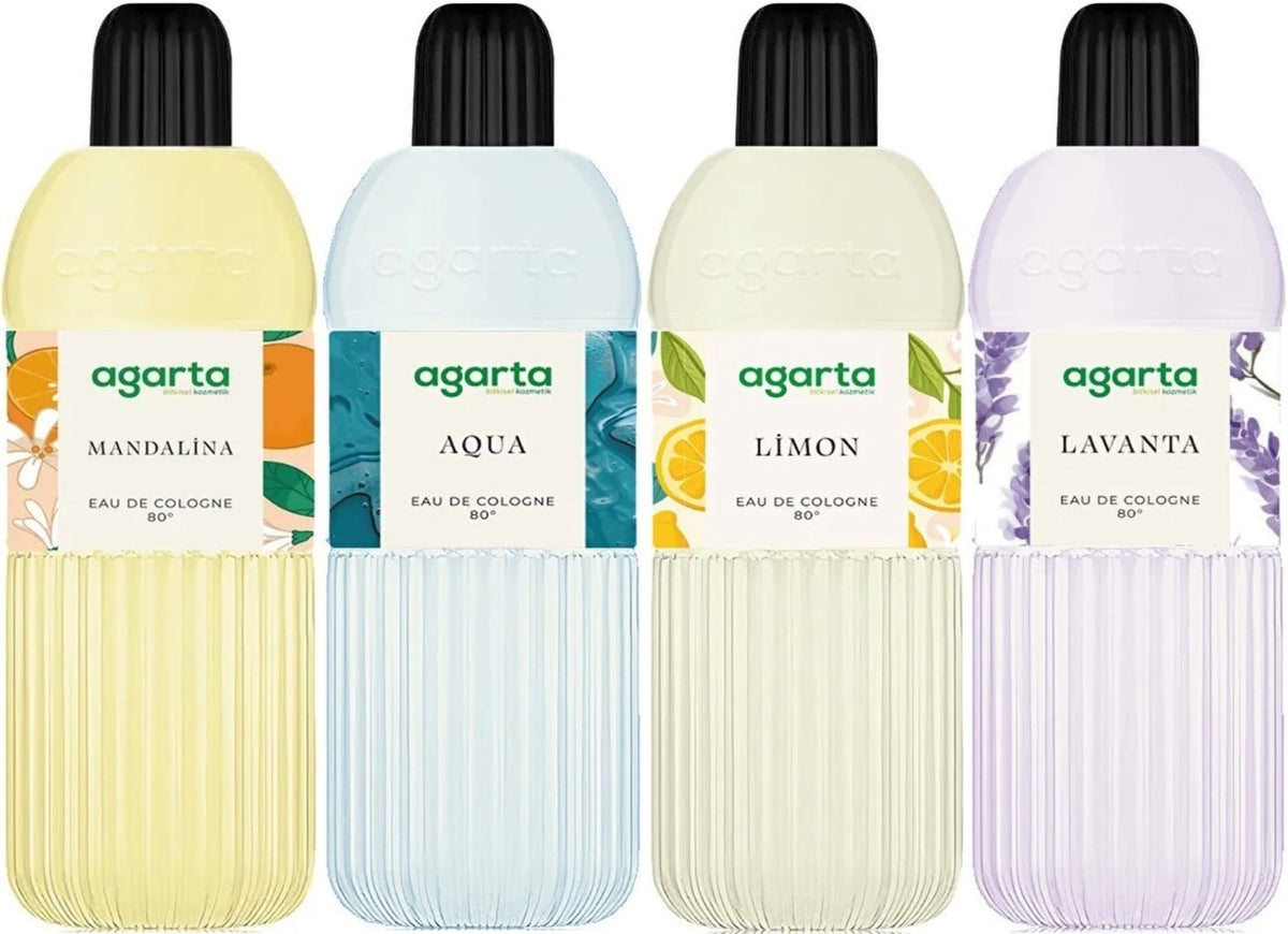 Agarta Kolonya 400 ML 80 Derece Pet Şişe (Mandalina-Aqua-Limon-Lavanta) (4 Lü Karma Set)