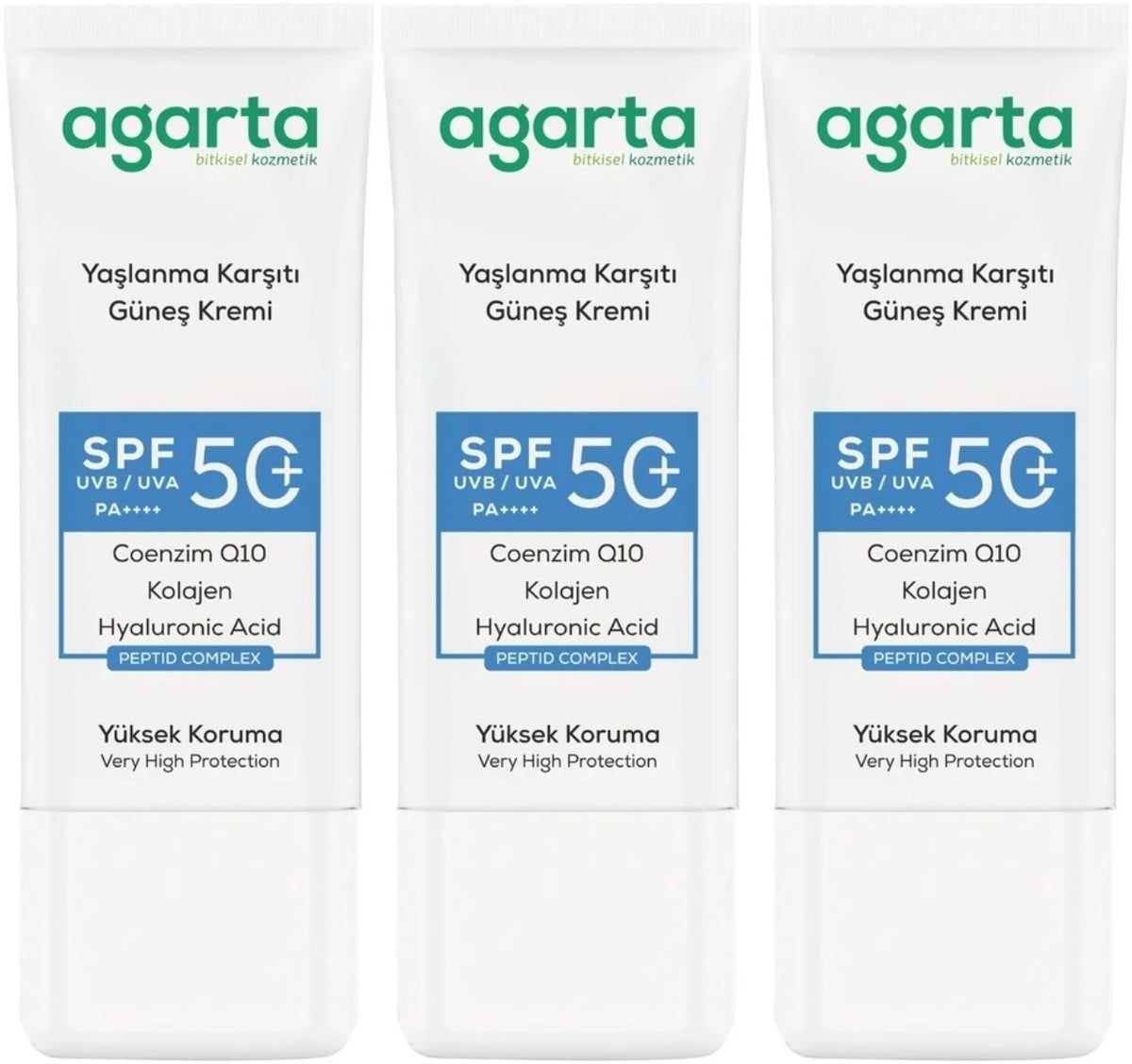 Agarta Yaşlanma Karşıtı Collagen Destekli Spf+50 Faktör Yüz Güneş Kremi 50 ML (3 Lü Set)