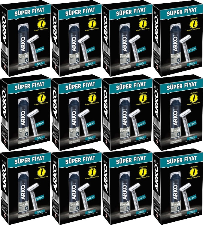 Arko Men 10 Adet Tekli Tıraş Bıçağı + Force Tıraş Köpüğü Pro 200ML (12 Li Set)
