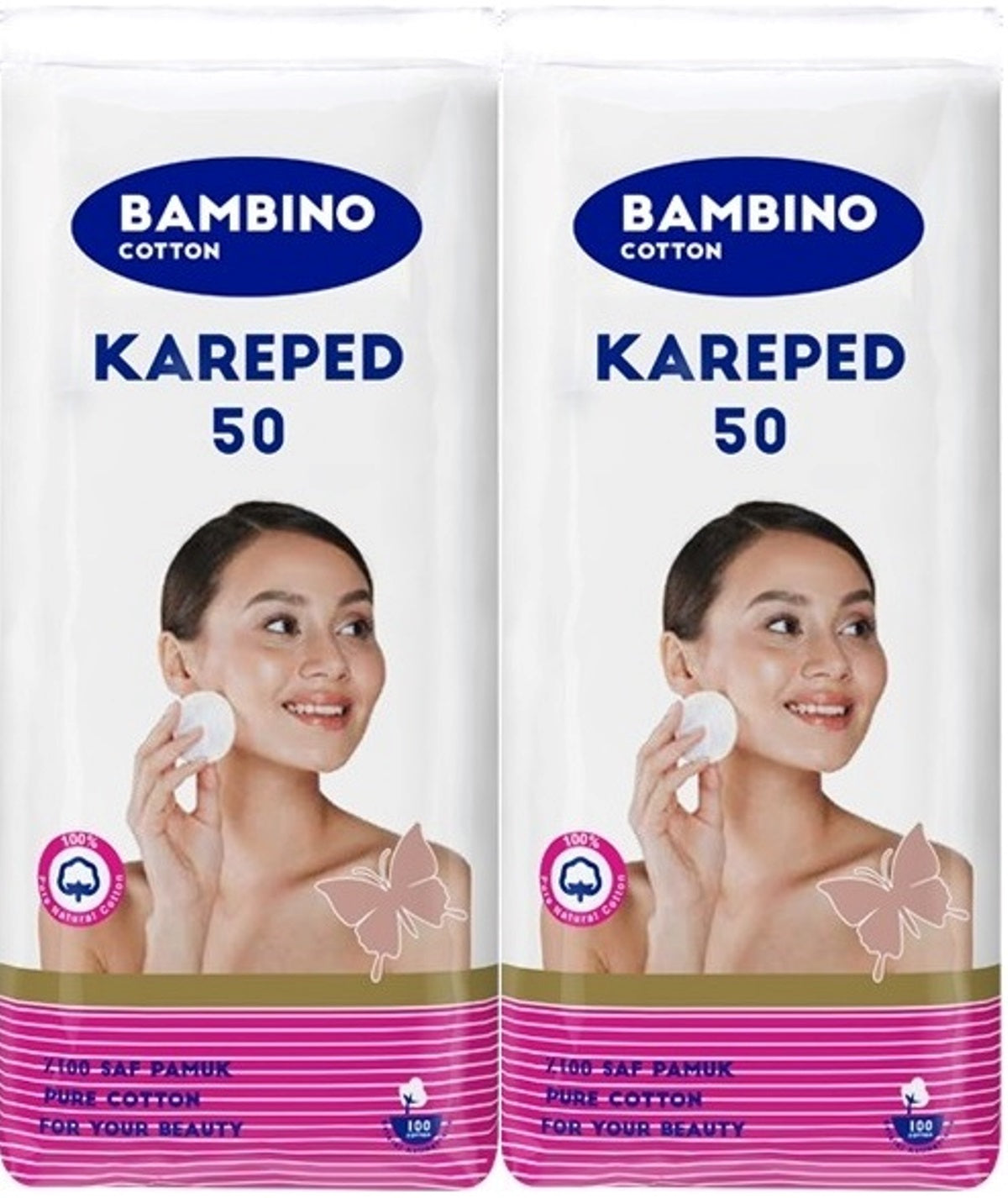 Bambino Cotton Kare Makyaj ve Bebek Temizleme Pamuğu 100 Adet (Kare En-Boy 7CM) (2PK*50)