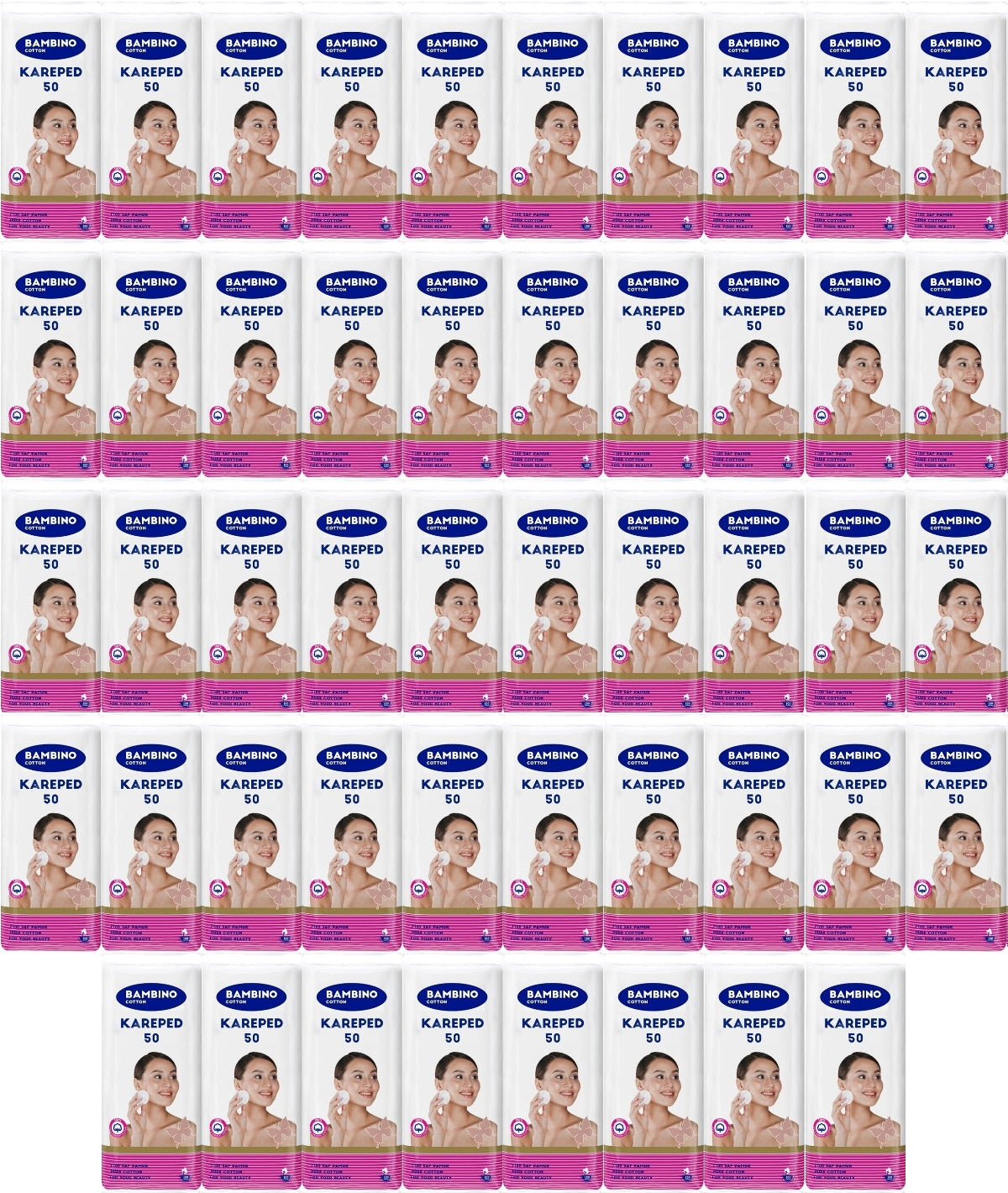 Bambino Cotton Kare Makyaj ve Bebek Temizleme Pamuğu 2400 Adet (Kare En-Boy 7CM) (48PK*50)