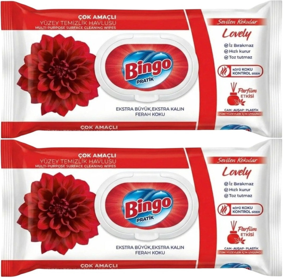 Bingo Clean Yüzey Temizlik Havlusu 96 Yaprak Sevilen Kokular Lovely - Gül (2 Li Set) 192 Yaprak