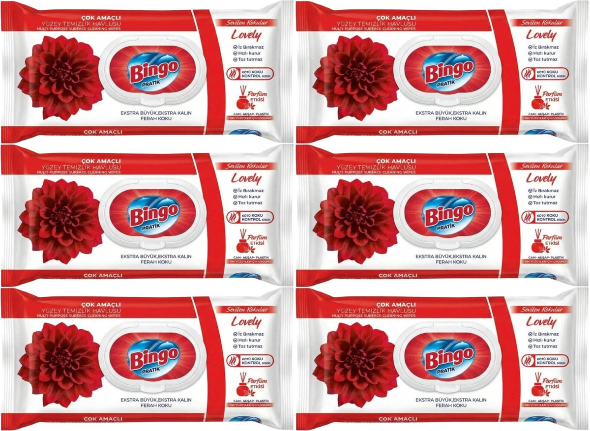 Bingo Clean Yüzey Temizlik Havlusu 96 Yaprak Sevilen Kokular Lovely - Gül (6 Lı Set) 576 Yaprak