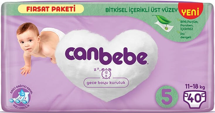 Canbebe Bebek Bezi 5 Beden 11-18 KG Junior 40 Adet Fırsat Pk