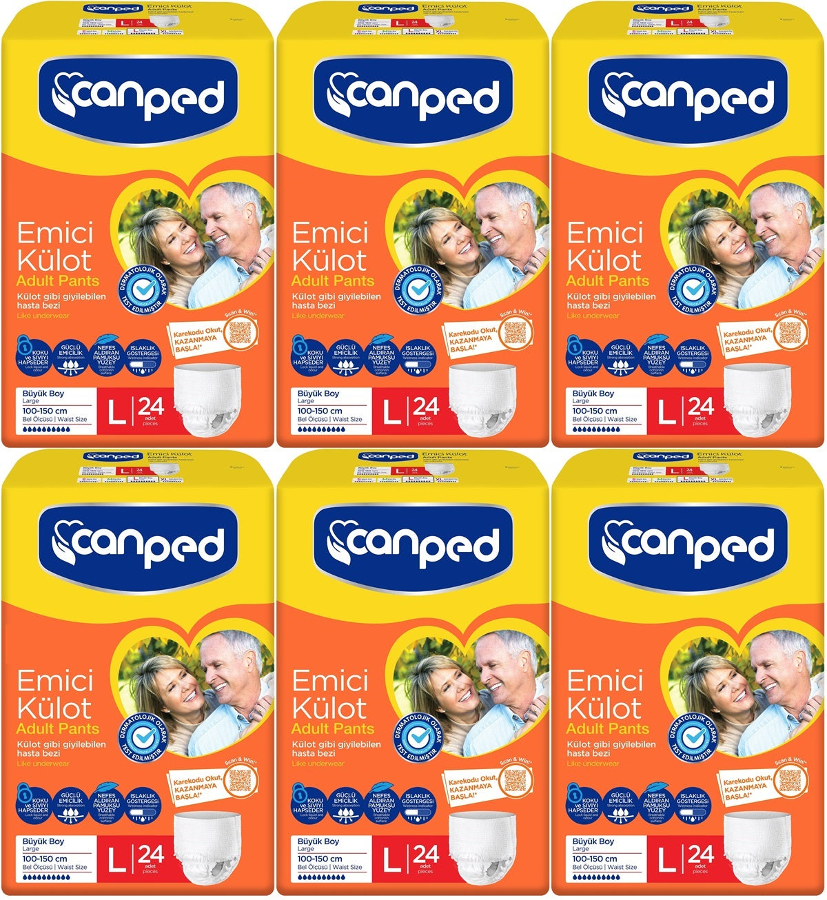 Canped Emici Külot Yetişkin Bezi L - Büyük - Large 144 Adet (6PK*24)