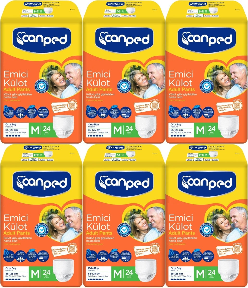 Canped Emici Külot Yetişkin Bezi M - Orta - Medium 144 Adet (6PK*24)