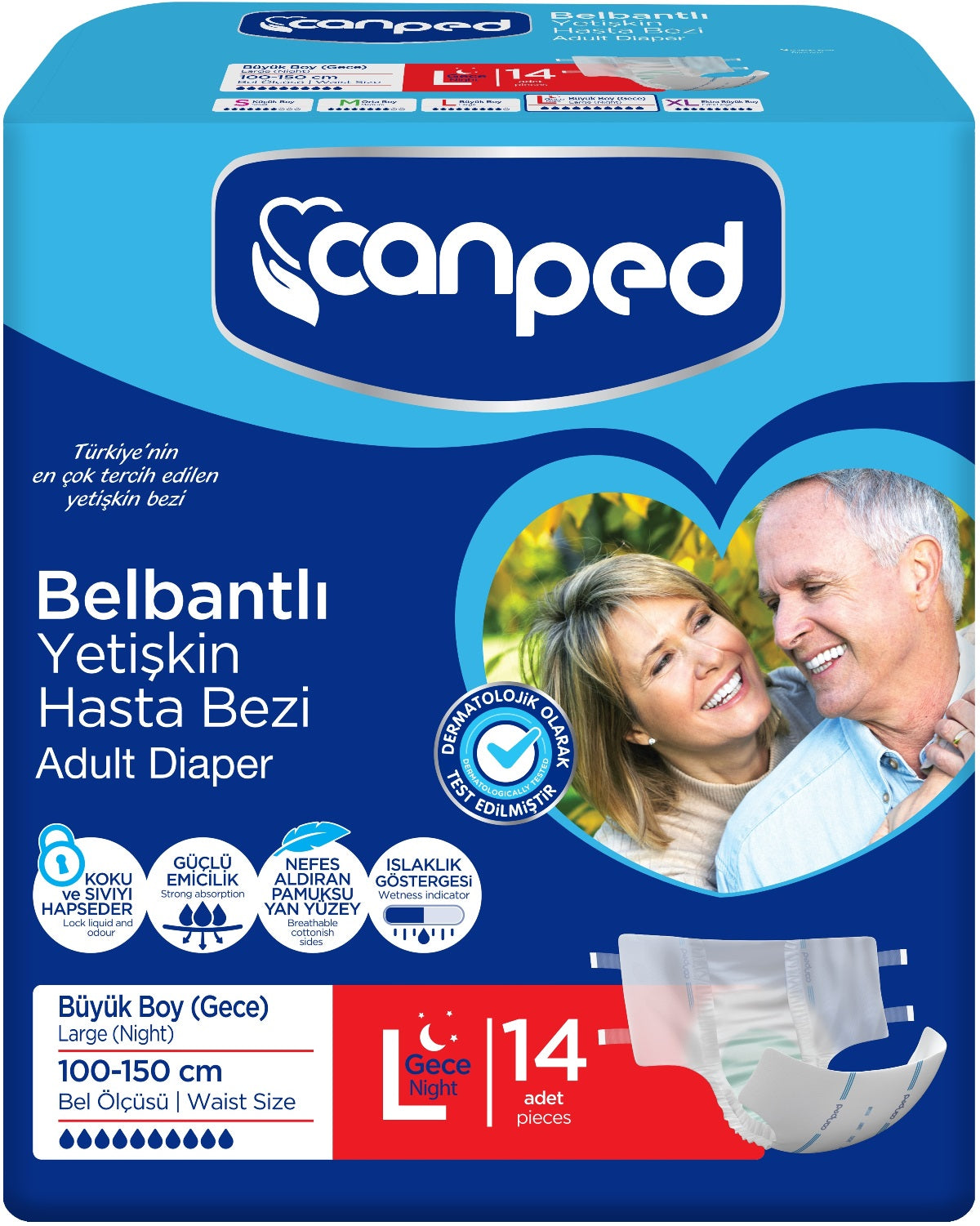 Canped Yetişkin Bezi Bel Bantlı Gece Night L - Büyük - Large 14 Adet Tekli Pk