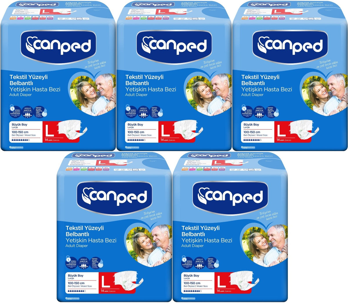 Canped Yetişkin Bezi Bel Bantlı Tekstil Yüzey L - Büyük - Large 70 Adet