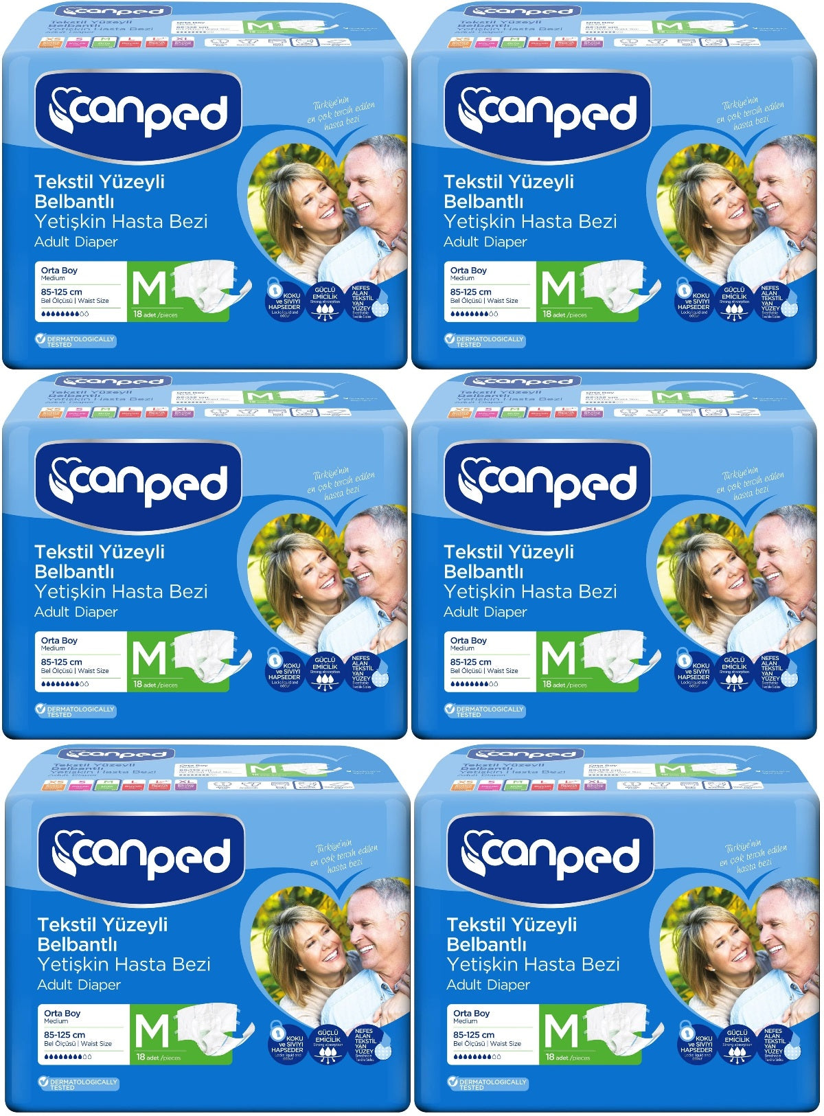 Canped Yetişkin Bezi Bel Bantlı Tekstil Yüzey M - Orta - Medium 108 Adet