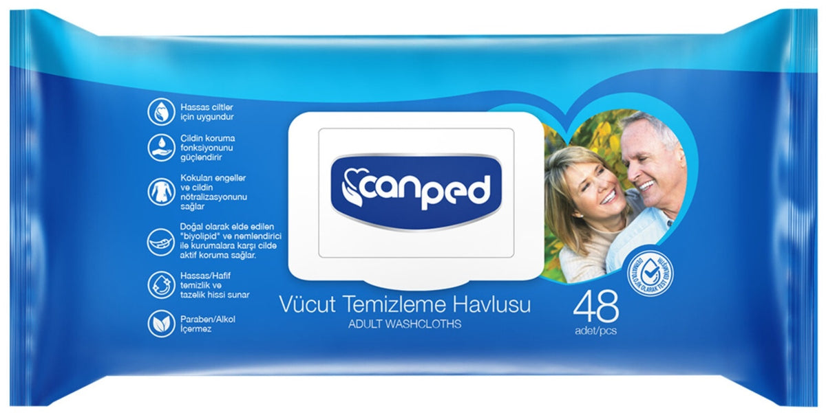Canped Yetişkin Vücut Perine Temizleme Islak Mendil Havlu 48 Yaprak XL Tekli Pk