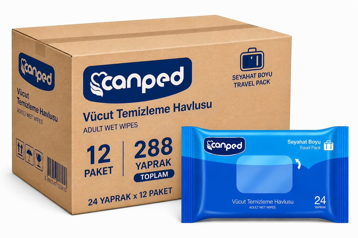 Canped Yetişkin Vücut Temizleme Islak Mendil Havlu 24 Yaprak Seyahat Boy 12 Li Set (288 Yaprak)