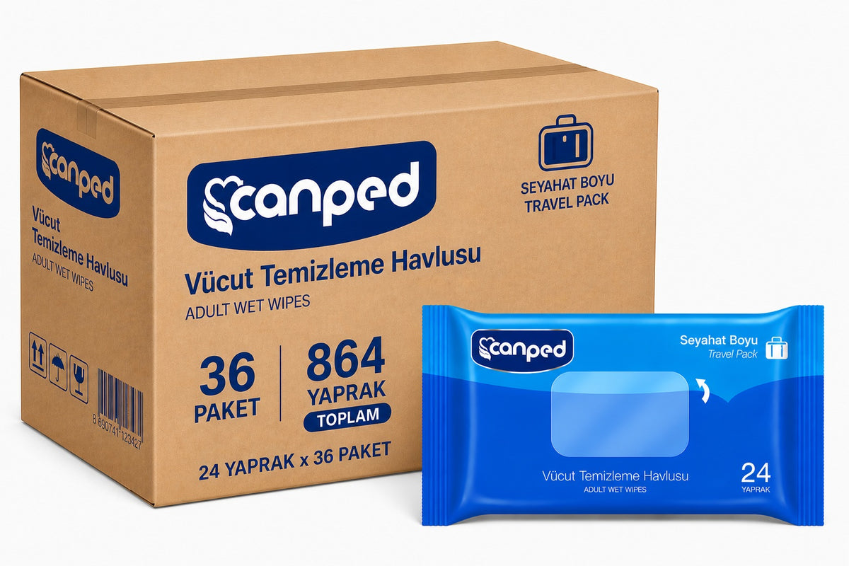 Canped Yetişkin Vücut Temizleme Islak Mendil Havlu 24 Yaprak Seyahat Boy 36 Lı Set (864 Yaprak)
