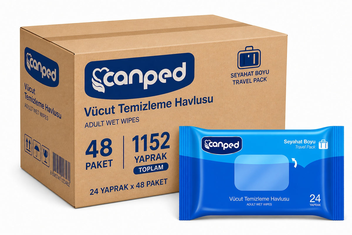 Canped Yetişkin Vücut Temizleme Islak Mendil Havlu 24 Yaprak Seyahat Boy 48 Li Set (1152 Yaprak)