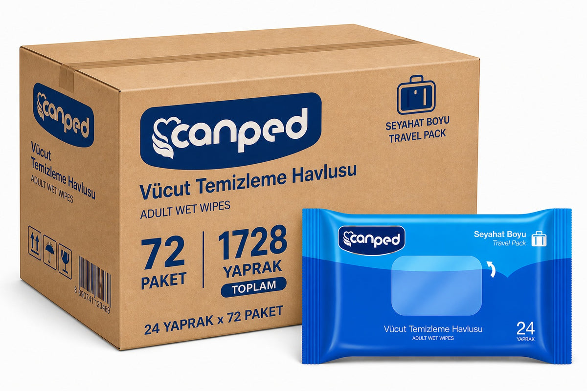 Canped Yetişkin Vücut Temizleme Islak Mendil Havlu 24 Yaprak Seyahat Boy 72 Li Set (1728 Yaprak)