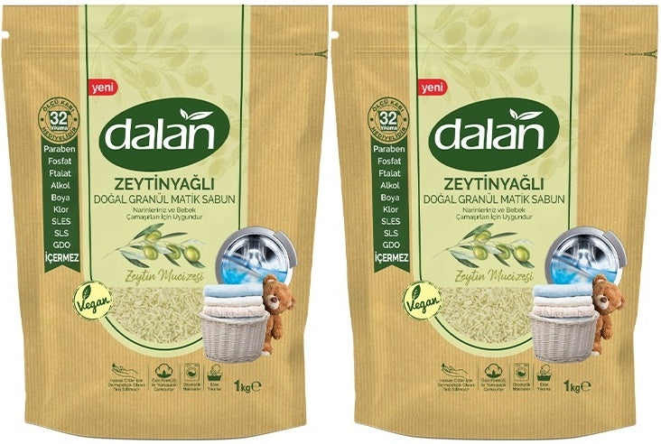 Dalan Doğal Granül Sabun Tozu 1Kg Bebekler İçin %100 Zeytinyağlı (2 Li Set)