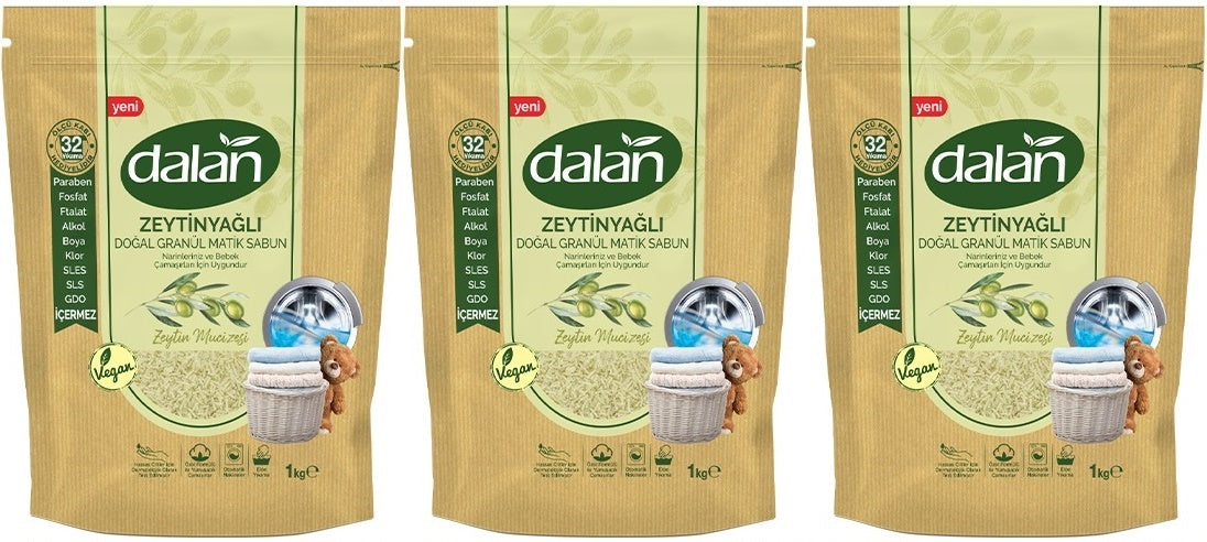 Dalan Doğal Granül Sabun Tozu 1Kg Bebekler İçin %100 Zeytinyağlı (3 Lü Set)