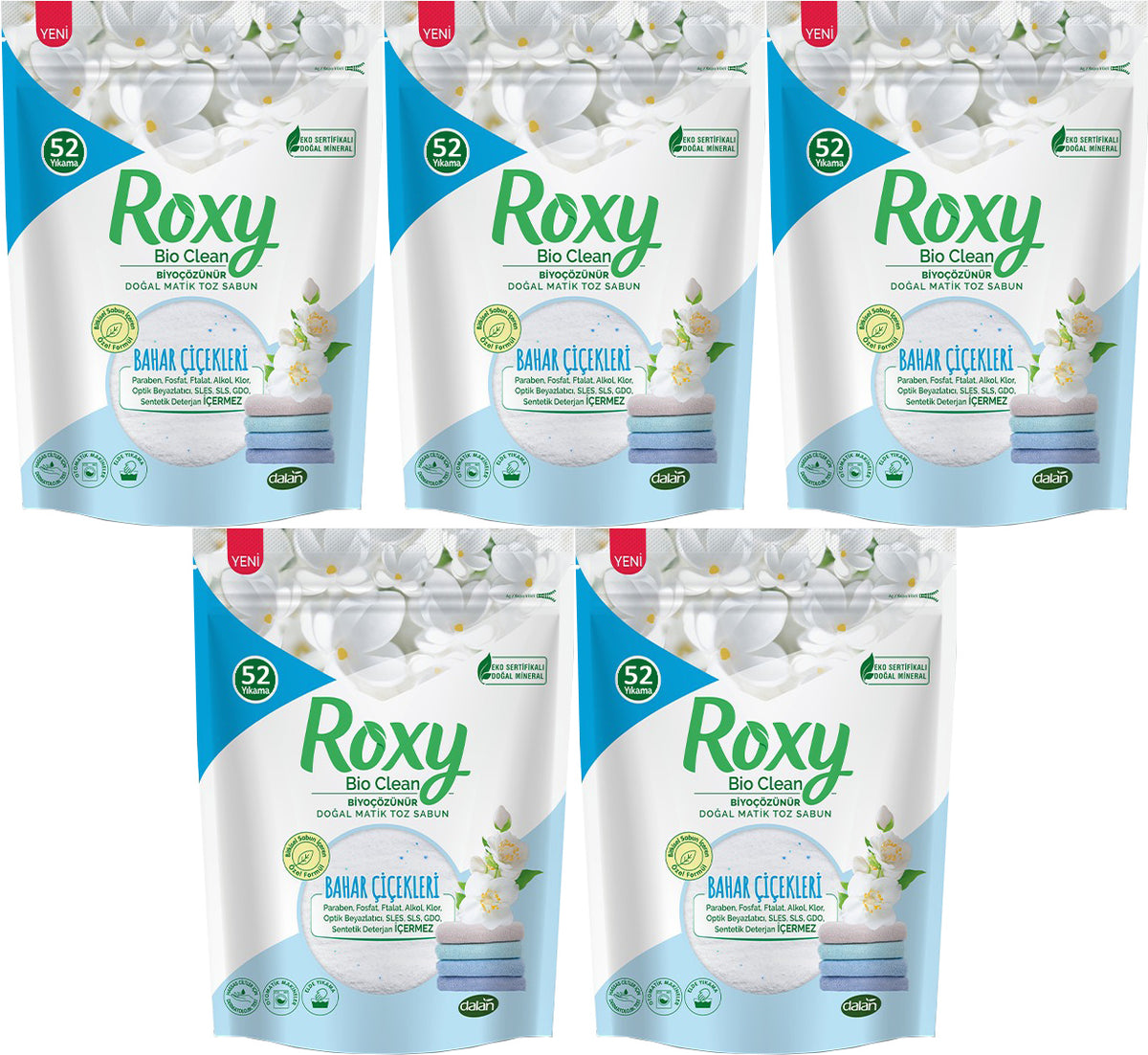 Dalan Roxy Bio Clean Matik Sabun Tozu 1.6Kg Bahar Çiçekleri 5 Li Set (260 Yıkama)