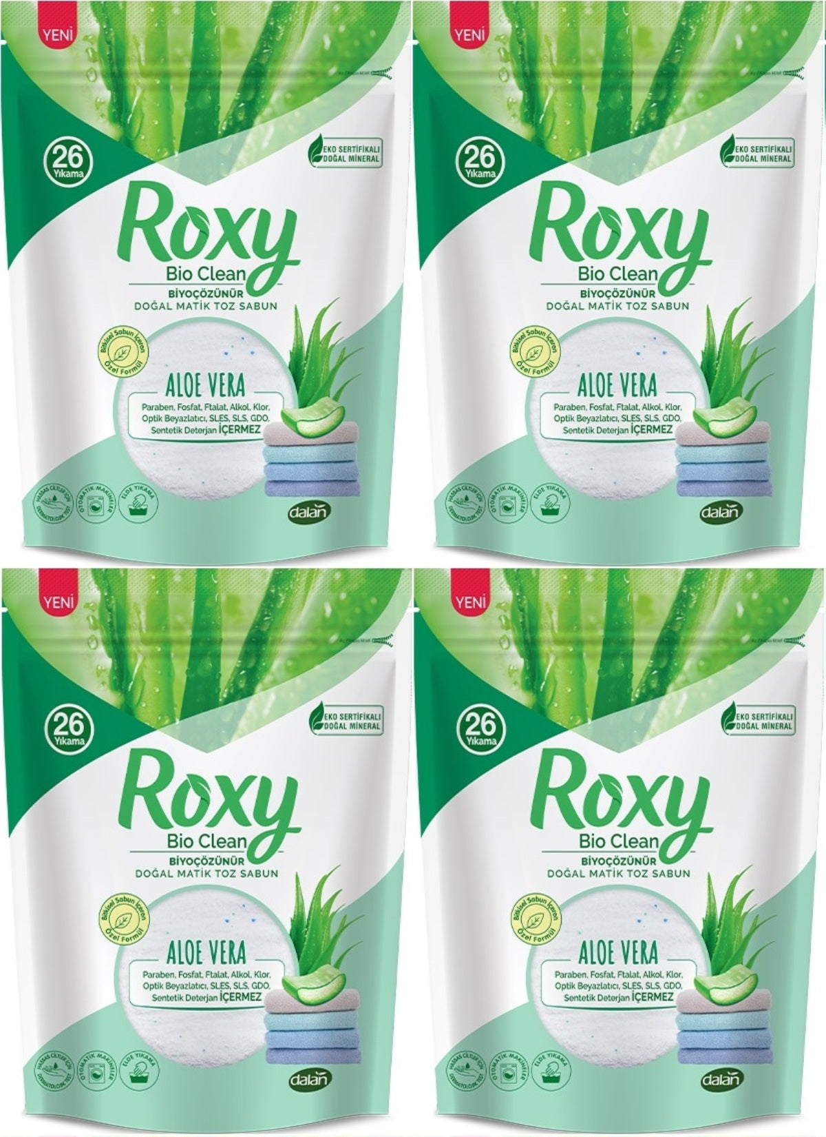 Dalan Roxy Bio Clean Matik Sabun Tozu 800GR Aloe Vera (4 Lü Set) (104 Yıkama)