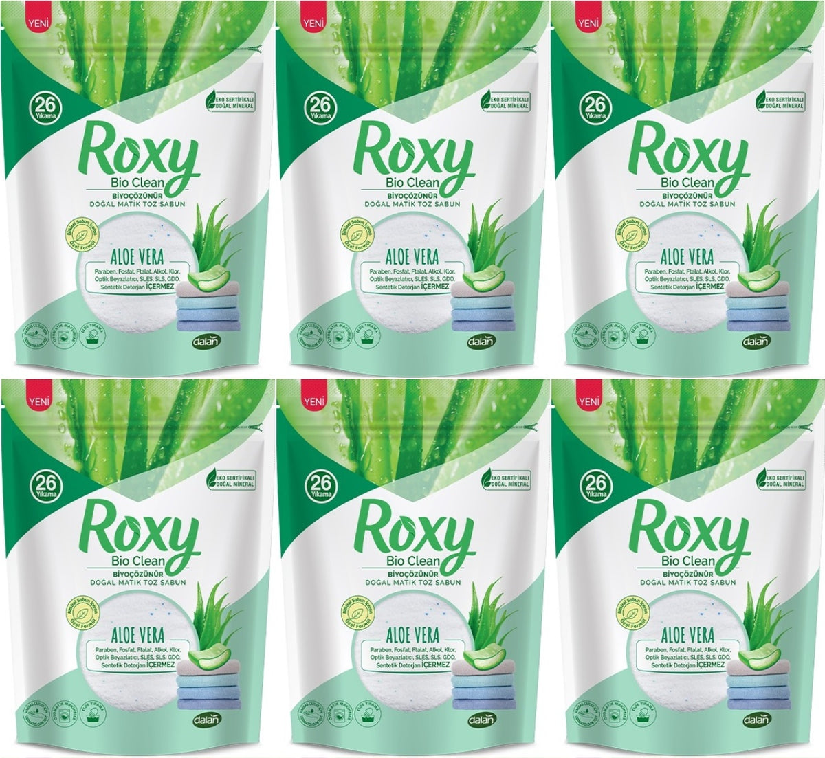 Dalan Roxy Bio Clean Matik Sabun Tozu 800GR Aloe Vera (6 Lı Set) (156 Yıkama)