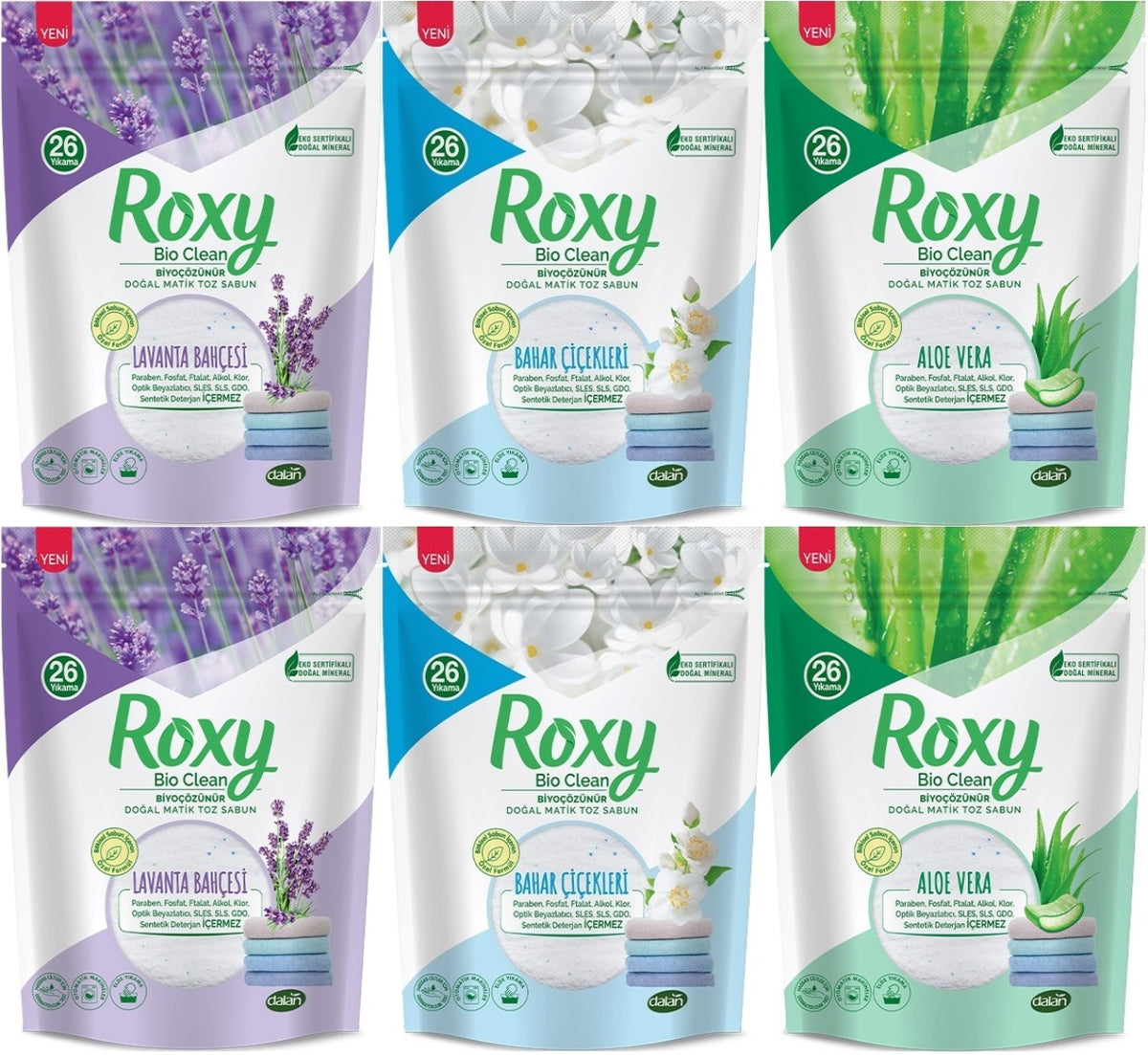 Dalan Roxy Bio Clean Matik Sabun Tozu 800GR Karma 6 Lı Set (Lavanta/Bahar/Aloe Vera) (156 Yıkama)