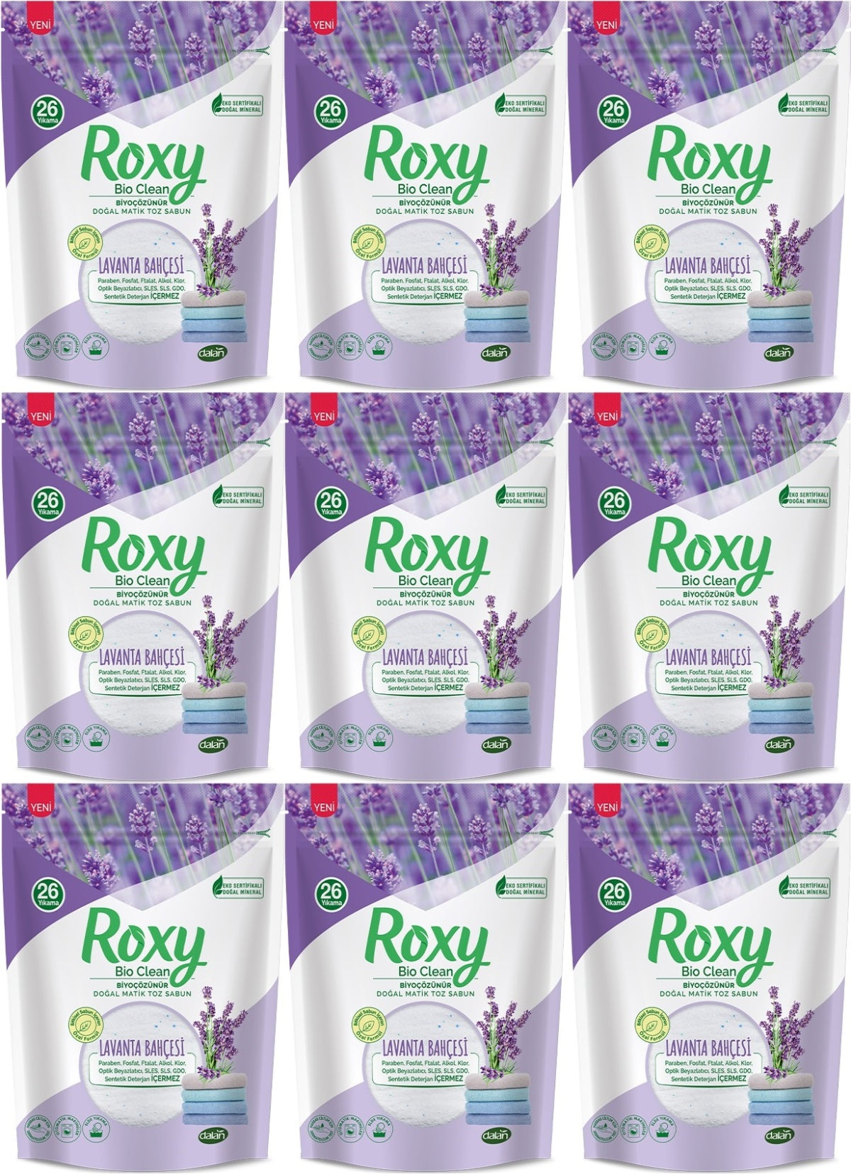 Dalan Roxy Bio Clean Matik Sabun Tozu 800GR Lavanta Bahçesi (9 Lu Set) (234 Yıkama)