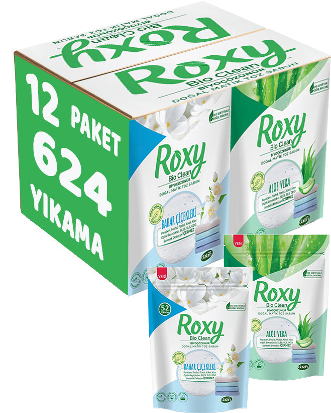 Dalan Roxy Bio Clean Sabun Tozu Karma Set 9.6+9.6Kg:19.2KG Bahar Çiçekleri+Aloe Vera (624 Yıkama)