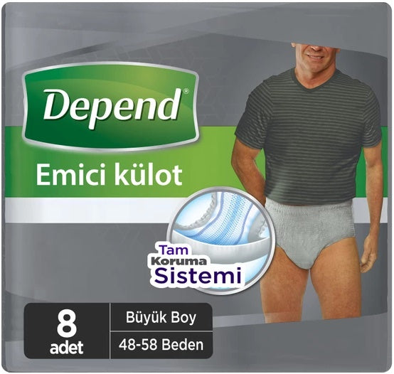 Depend Emici Külot Pants Yetişkin Bezi L - Büyük - Large Erkek (İç Adet 8 Adet) Tekli Pk
