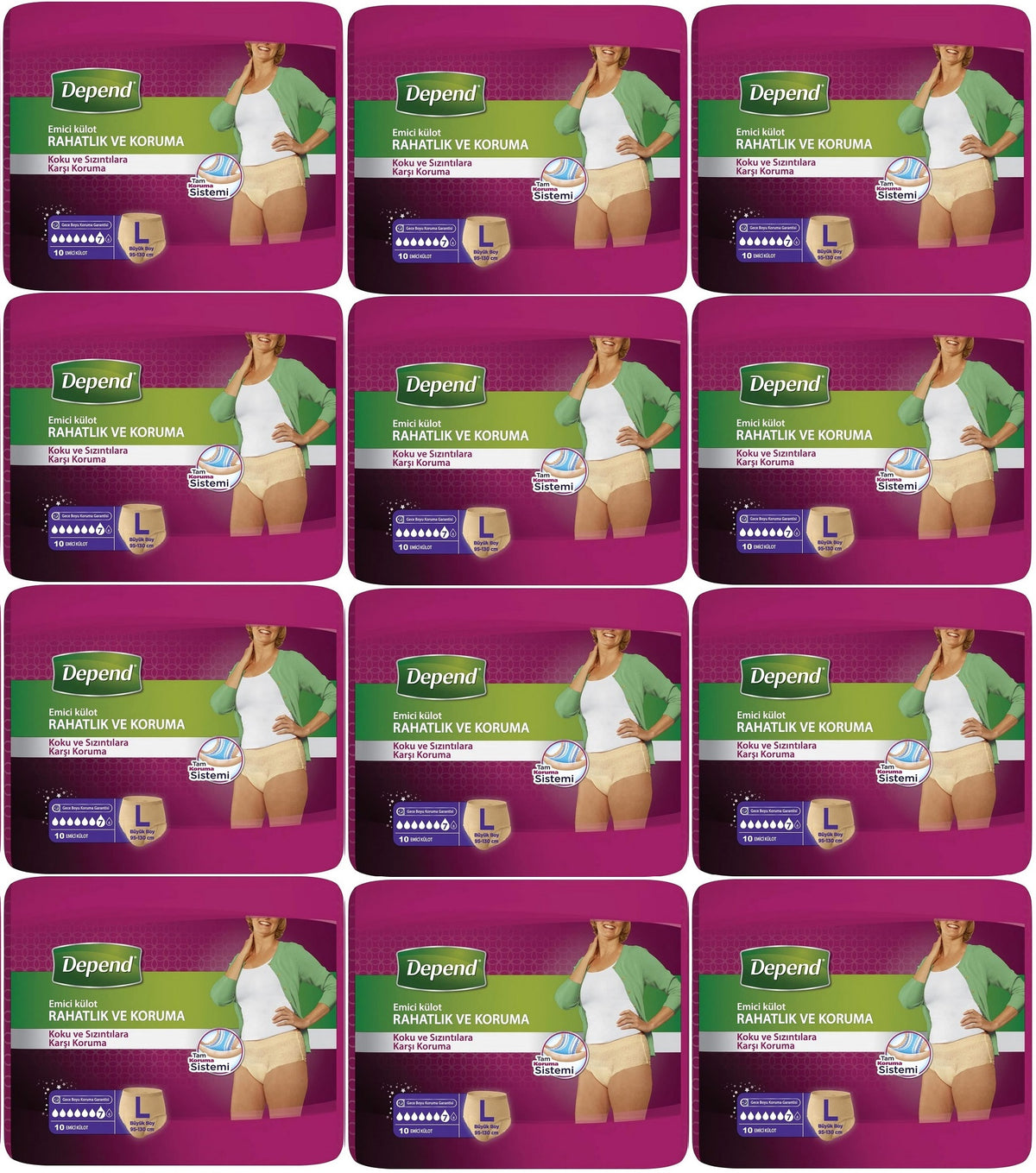 Depend Emici Külot Yetişkin Bezi Large - Büyük Kadın 120 Adet (12PK*10)