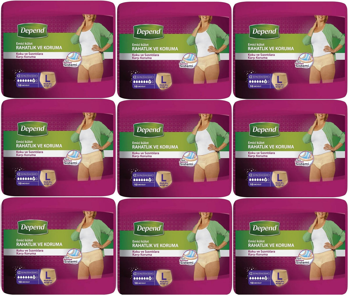 Depend Emici Külot Yetişkin Bezi Large - Büyük Kadın 90 Adet (9PK*10)