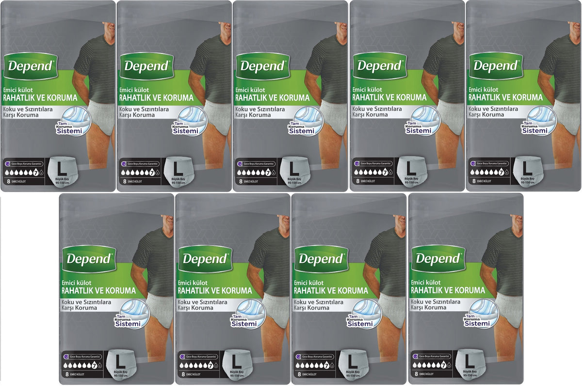 Depend Emici Külot Pants Yetişkin Bezi L - Büyük - Large Erkek 72 Adet (9PK*8)