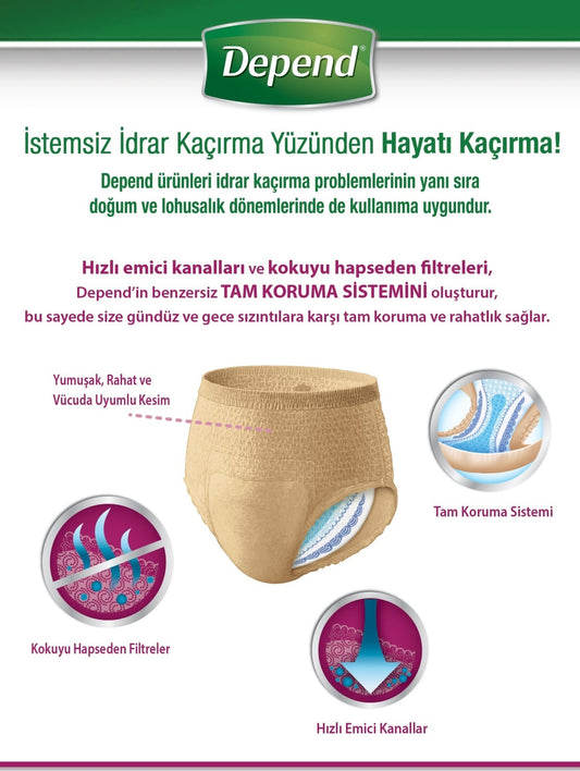 Depend Emici Külot Yetişkin Bezi XL Extra Büyük 18 Adet