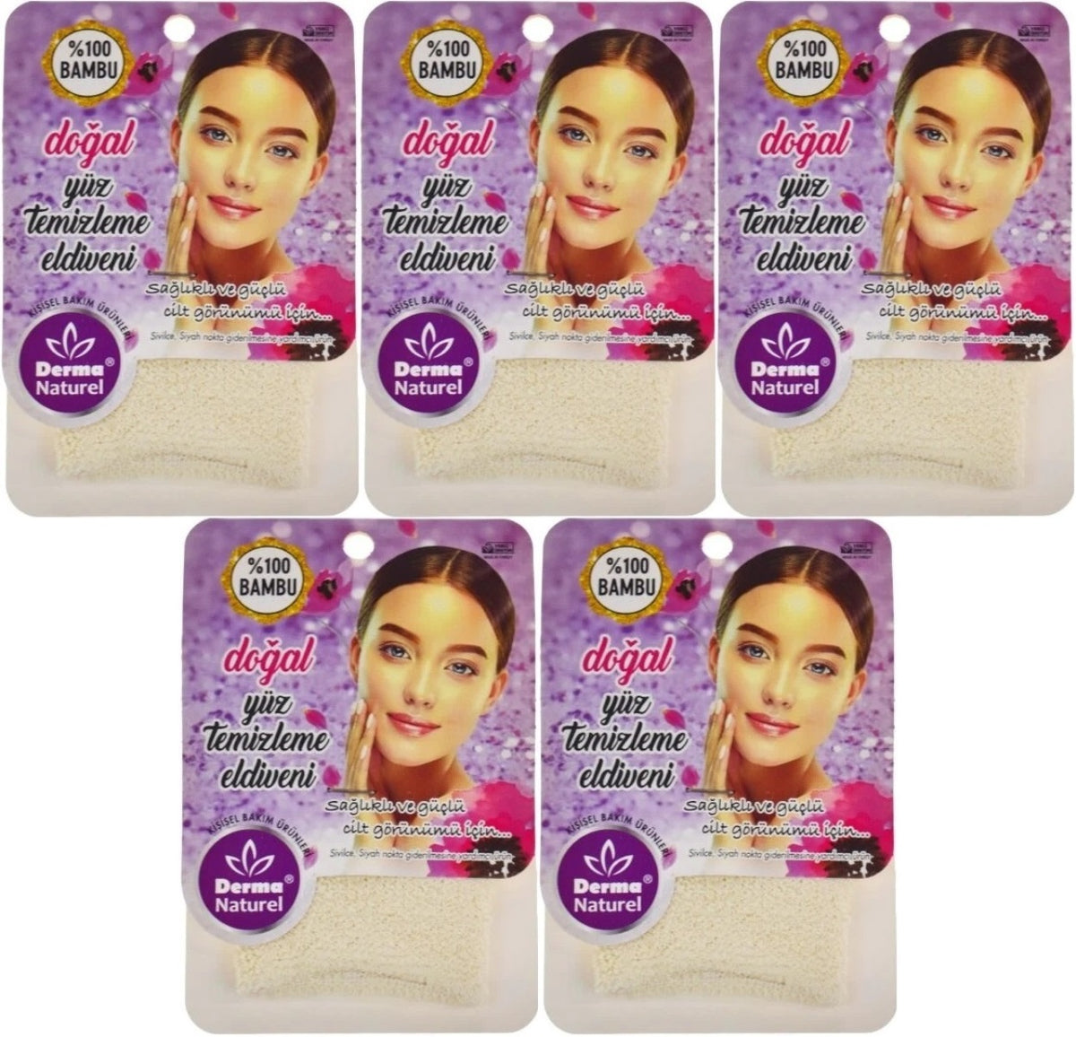 Derma Naturel Bambu Yüz Temizleme Eldiveni MS-32 (5 Li Set)