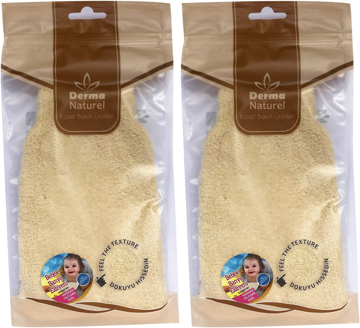 Derma Naturel Bebek Banyo Eldiveni Hassas Ciltlere Özel (15*24CM) MS-01 (2 Li Set)