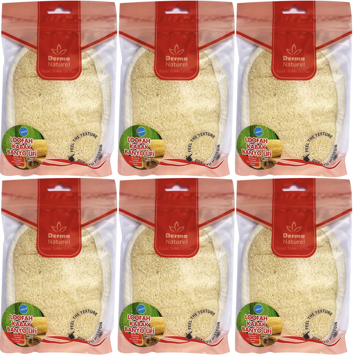 Derma Naturel Loofah Kabak Banyo ve Yüz Lifi (15*24CM) MS-10 (6 Lı Set)