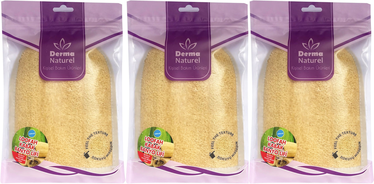 Derma Naturel Loofah Kabak Havlu Banyo Eldiveni (15*24CM) MS-11 (3 Lü Set)