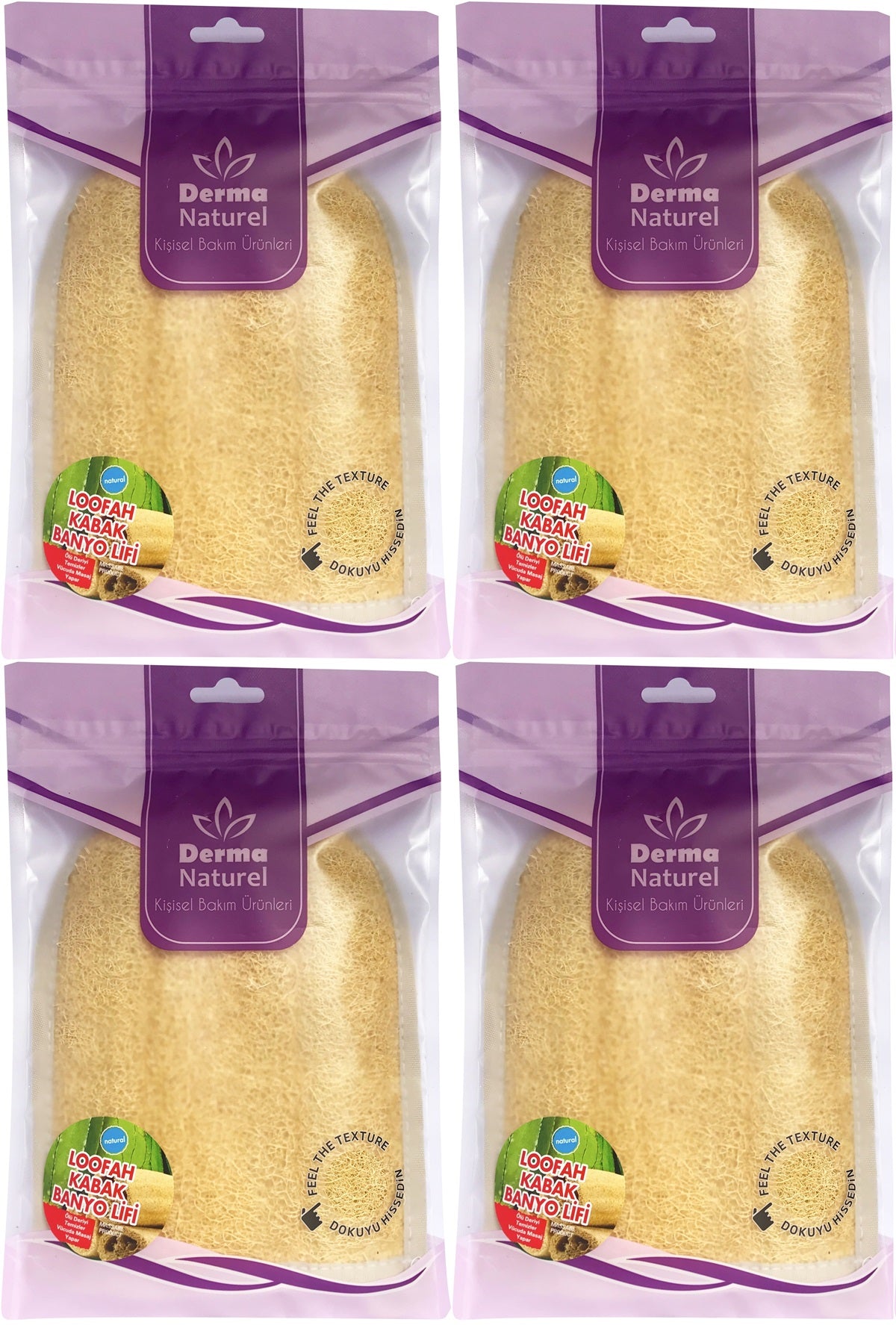 Derma Naturel Loofah Kabak Havlu Banyo Eldiveni (15*24CM) MS-11 (4 Lü Set)