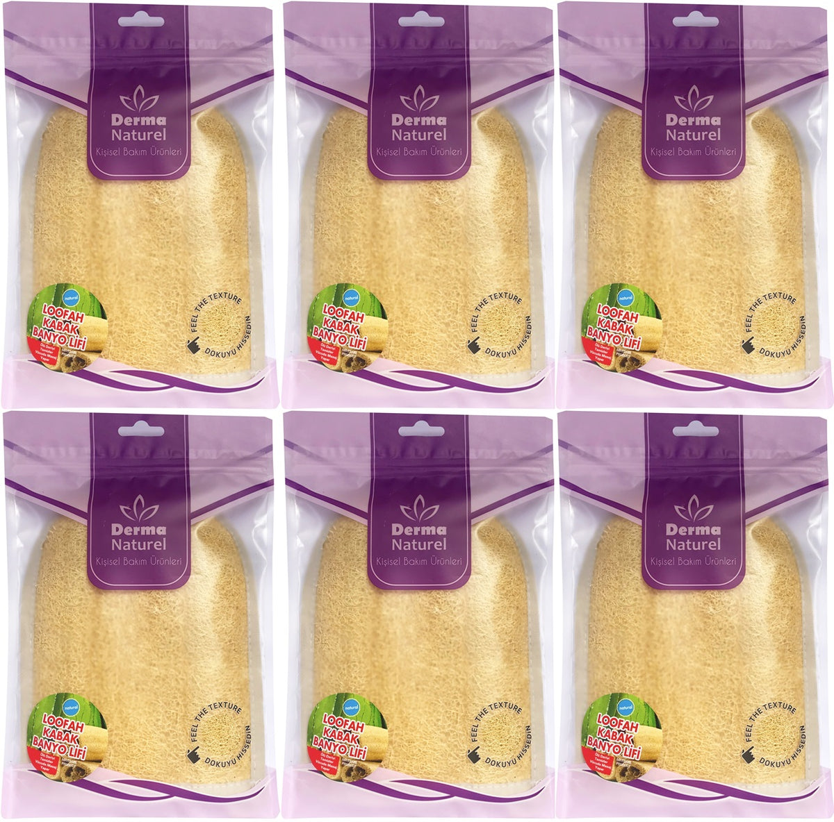 Derma Naturel Loofah Kabak Havlu Banyo Eldiveni (15*24CM) MS-11 (6 Lı Set)
