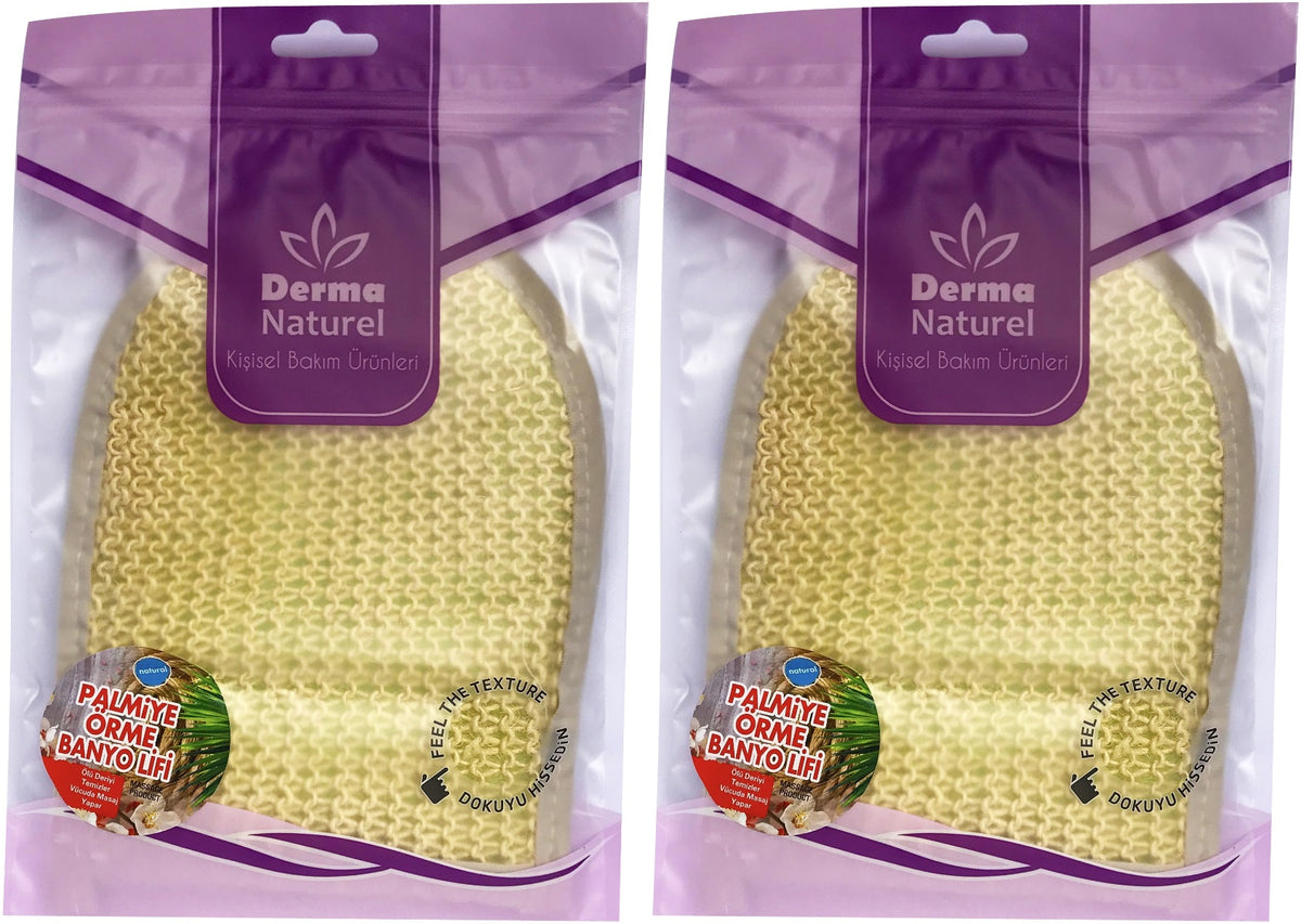 Derma Naturel Palmiye Lifi Örme Banyo Eldiveni (15*24CM) MS-04 (2 Li Set)