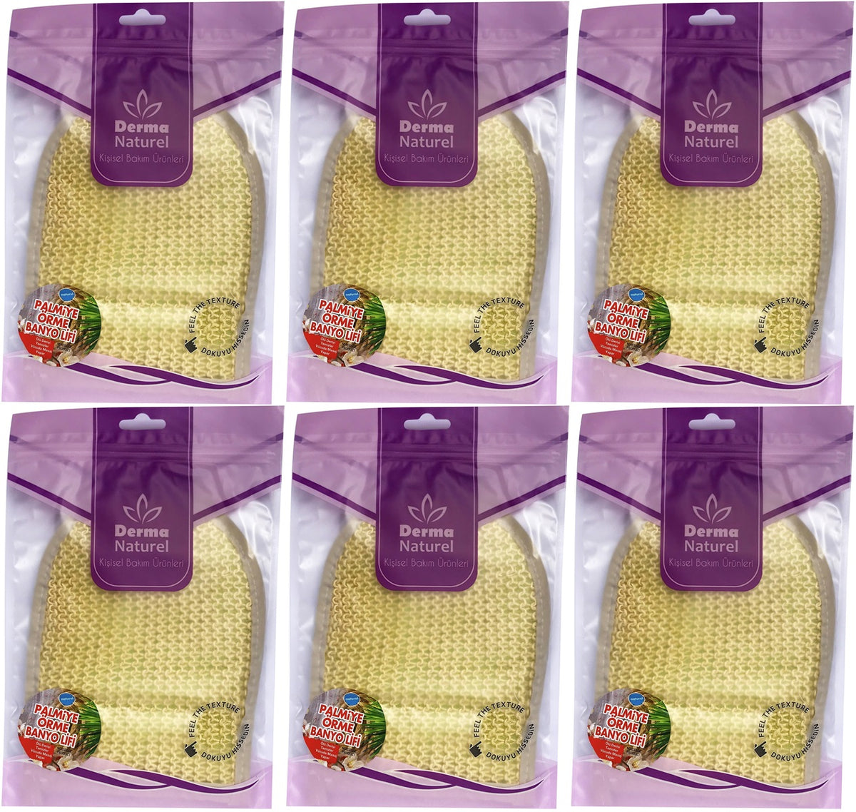 Derma Naturel Palmiye Lifi Örme Banyo Eldiveni (15*24CM) MS-04 (6 Lı Set)