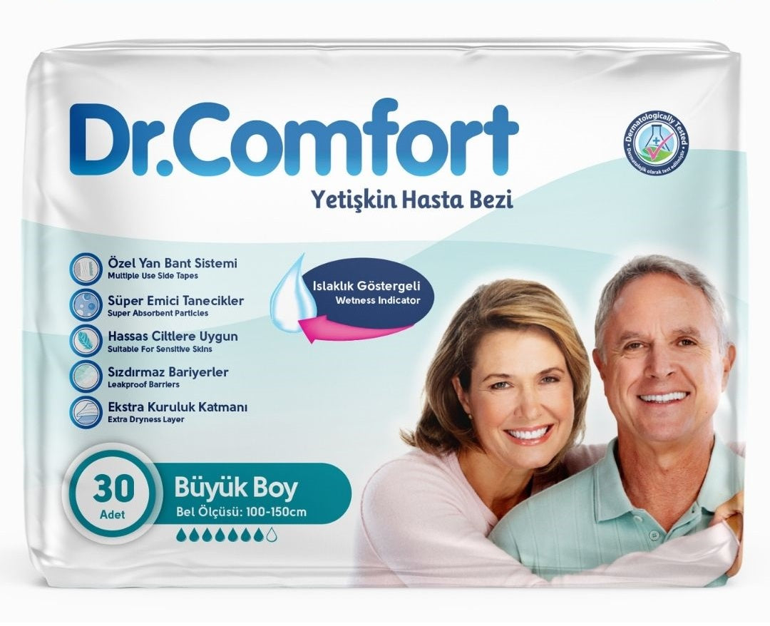 Dr.Comfort Yetişkin Bezi Bel Bantlı Tekstil Yüzeyli L - Büyük - Large 30 Adet